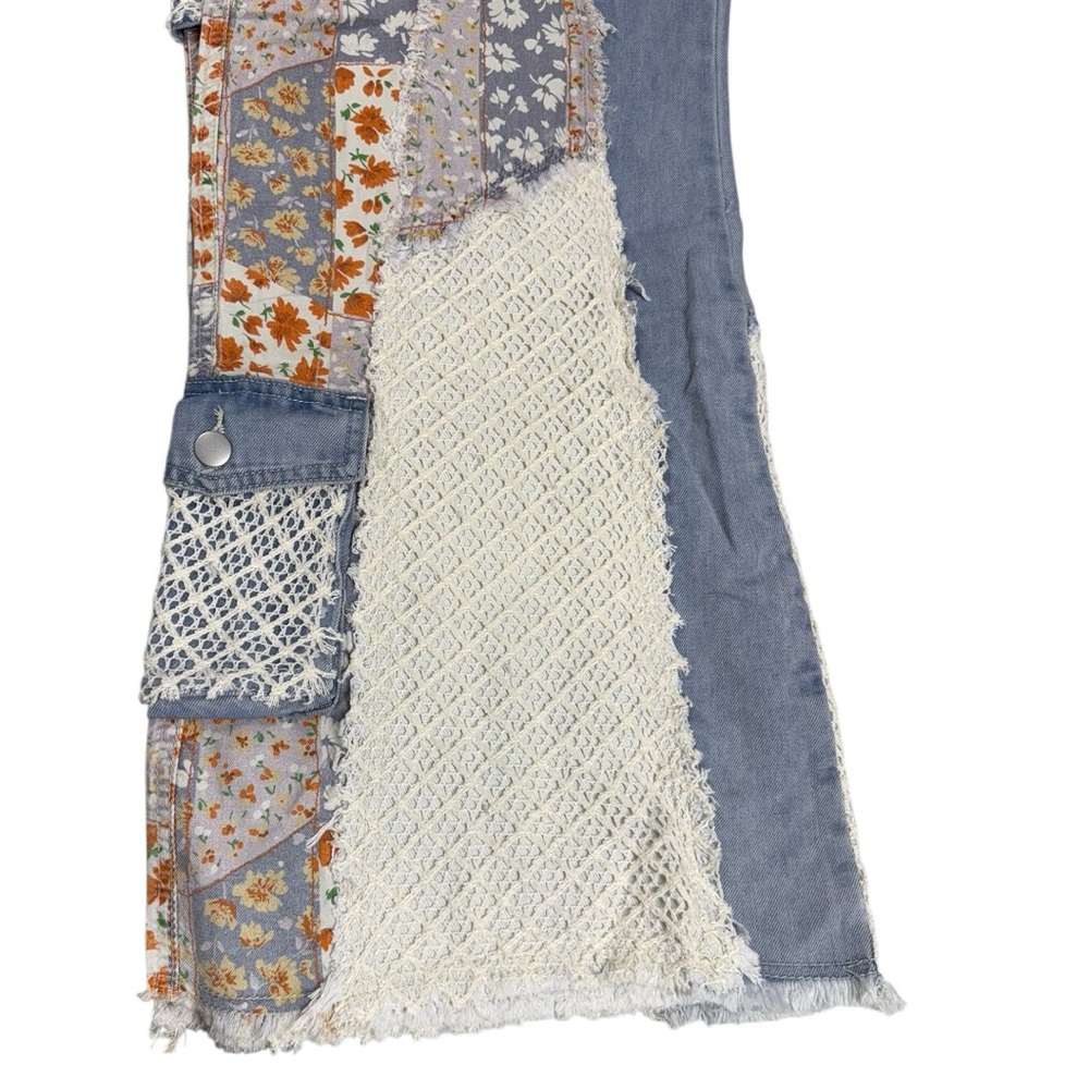 ONLY 1 LEFT! NO RESTOCK! POL Patchwork Detail Woven Twill Denim Pants Small - Picture 6 of 11